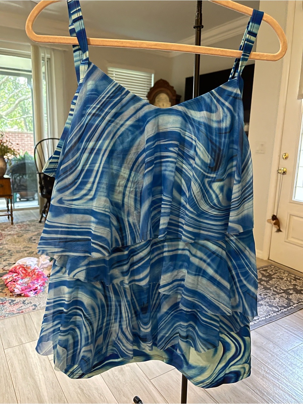 Blue Swirl Tiered Women's Swim Top